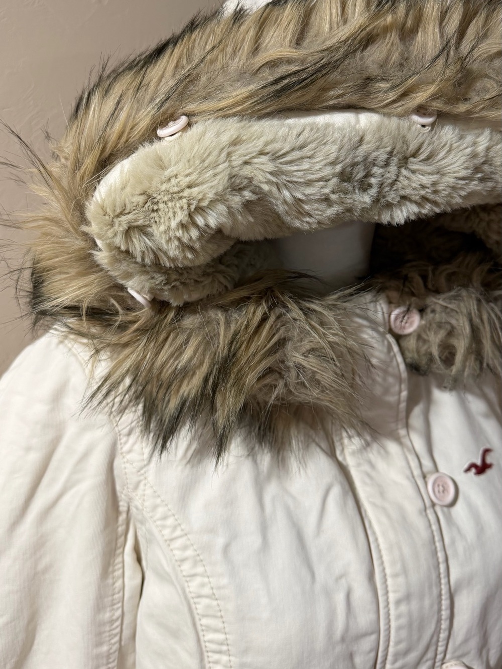 Hollister Cream Faux-Fur Lined Hooded Bomber Parka Jacket - Picture 9 of 10